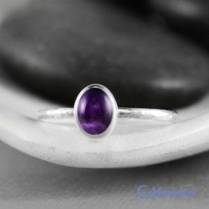 Shop Amethyst Rings! Size 8 Simple Oval Amethyst Cabochon Ring, 925 Sterling Silver Oval Amethyst Ring, February Birthstone Ring for Her | Moonkist Designs | Natural genuine Amethyst rings, simple unique handcrafted gemstone rings. #rings #jewelry #shopping #gift #handmade #fashion #style #affiliate #ad