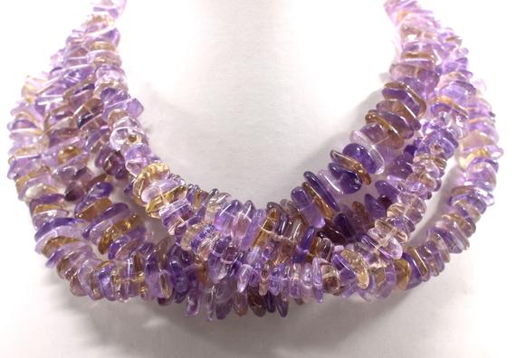 Christmas Sale 15" Long Natural Ametrine Gemstone,smooth Nuggets Chips Beautiful Necklace, 11-16 Mm , Making Jewelry Wholesale Price