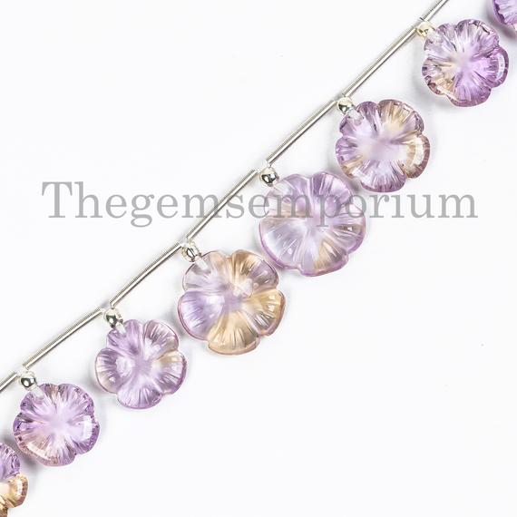 Ametrine Flower Carving Beads, 8-12mm Ametrine Fancy Beads, Carving Beads, Ametrine Beads, Ametrine Flower Beads, Flower Carving Beads