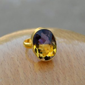 Bi Double Color Ametrine Quartz Ring- Sterling Silver Micron Yellow Gold Ring -Bezel Set Simple Handmade Ring – Birthstone Gift Ring Jewelry | Natural genuine Ametrine rings, simple unique handcrafted gemstone rings. #rings #jewelry #shopping #gift #handmade #fashion #style #affiliate #ad