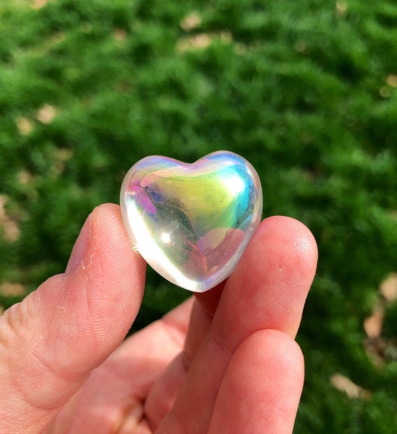 Angel Aura Quartz Crystal Heart - Tumbled Aura Quartz - Angel Aura Stone Heart - Healing Crystals And Stones - Polished Angel Aura Quartz