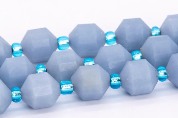 8x7mm Blue Angelite Beads Faceted Bicone Barrel Drum Grade Aa Genuine Natural Gemstone Loose Beads 15" Bulk Lot Options (115113)