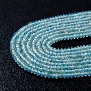 Shop Apatite Faceted Beads! 3x2MM Aqua Apatite Gemstone Grade AAA Bicone Faceted Rondelle Saucer Loose Beads (P1) | Natural genuine faceted Apatite beads for beading and jewelry making.  #jewelry #beads #beadedjewelry #diyjewelry #jewelrymaking #beadstore #beading #affiliate #ad