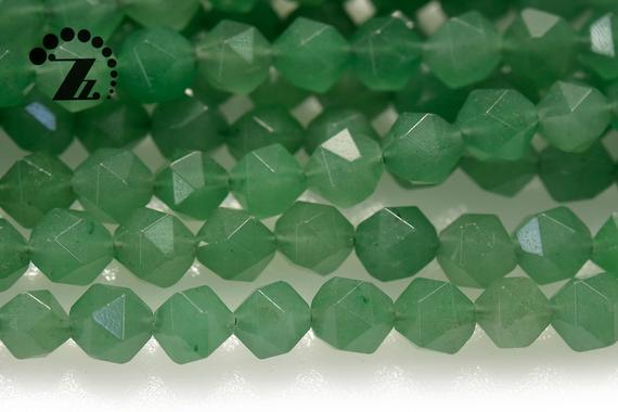 Green Aventurine Faceted Nugget Star Cut Beads, Diamond Cut Bead, Nugget Beads, Natural, Gemstone, 6mm 8mm, 15" Full Strand
