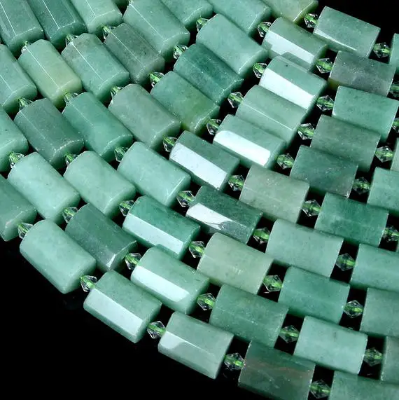 17-19x11-13mm Green Aventurine Gemstone Faceted Round Tube Loose Beads (s12)