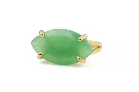 Wide Marquise Cut Aventurine Ring · Green Gemstone Ring · Green Aventurine Ring · Statement Ring · Gold Filled Ring · Semiprecious Ring