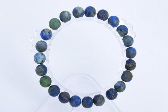 8mm Matte Azurite Beads Bracelet Grade Aaa Natural Round Gemstone 7" Bulk Lot Options (106730h-071)