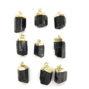 Shop Black Tourmaline Chip & Nugget Beads! Black Tourmaline Pendant Beads, Natural Gemstone Beads, Gold Plated Clasper, Raw Stone Energy Pendant 1pc | Natural genuine chip Black Tourmaline beads for beading and jewelry making.  #jewelry #beads #beadedjewelry #diyjewelry #jewelrymaking #beadstore #beading #affiliate #ad