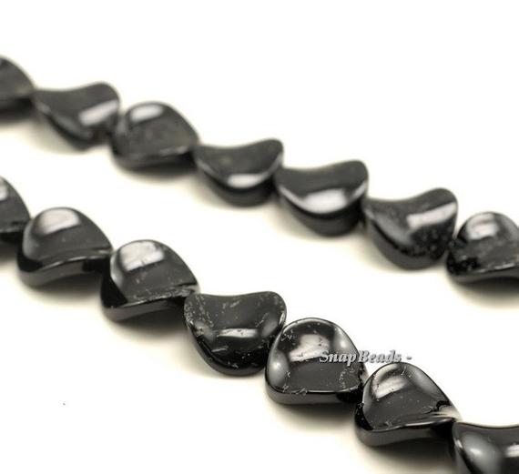16mm Black Tourmaline Gemstone Twisted Round Loose Beads 7.5 Inch Half Strand (90191402-b8-515)