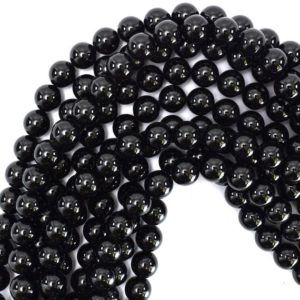 Shop Black Tourmaline Round Beads! AA Natural Black Tourmaline Round Beads 15.5" Strand 4mm 6mm 8mm 10mm 12mm | Natural genuine round Black Tourmaline beads for beading and jewelry making.  #jewelry #beads #beadedjewelry #diyjewelry #jewelrymaking #beadstore #beading #affiliate #ad