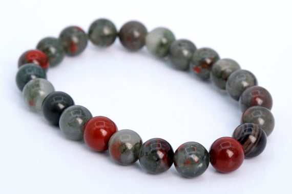 Genuine Natural Blood Stone Gemstone Beads 8-9mm Gray & Red Round Aaa Quality Bracelet (106659h-1353)