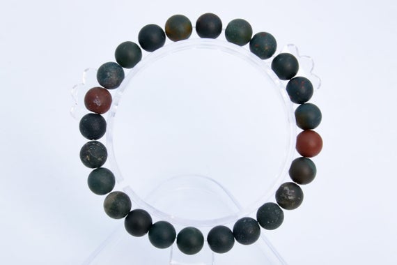 8mm Matte Dark Green Blood Stone Beads Bracelet Grade Aaa Genuine Natural Round Gemstone 7" Bulk Lot 1,3,5,10 And 50 (106749h-075)
