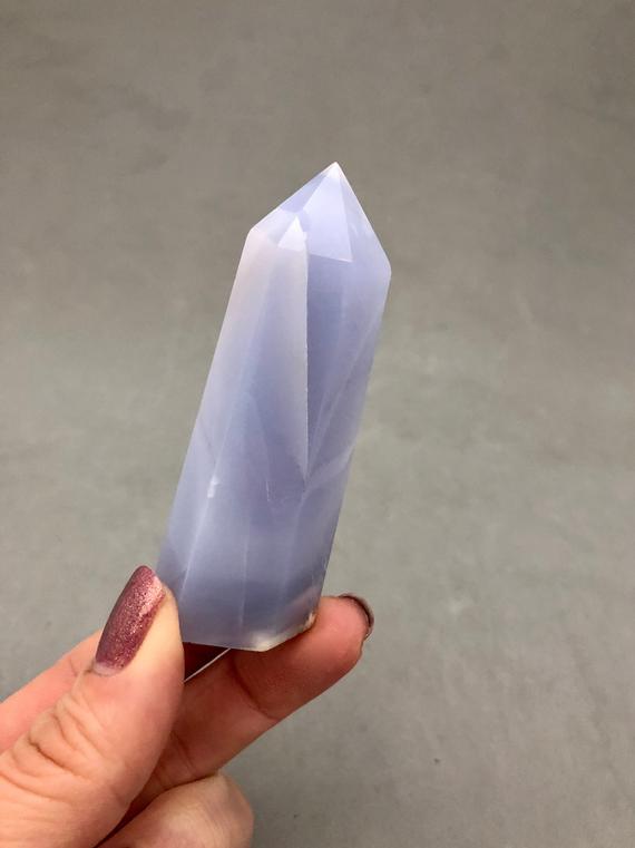 Blue Chalcedony Crystal Point (2 3/4" Tall) Channeling Light Language Metaphysical Crystal Point Meditation Stone Crystal Point Gift Idea