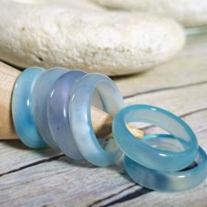 Shop Blue Chalcedony Jewelry! Blue Crystal Chalcedony Quartz band ring, Crystal ring band, Blue gemstone promise ring | Natural genuine Blue Chalcedony jewelry. Buy crystal jewelry, handmade handcrafted artisan jewelry for women.  Unique handmade gift ideas. #jewelry #beadedjewelry #beadedjewelry #gift #shopping #handmadejewelry #fashion #style #product #jewelry #affiliate #ad
