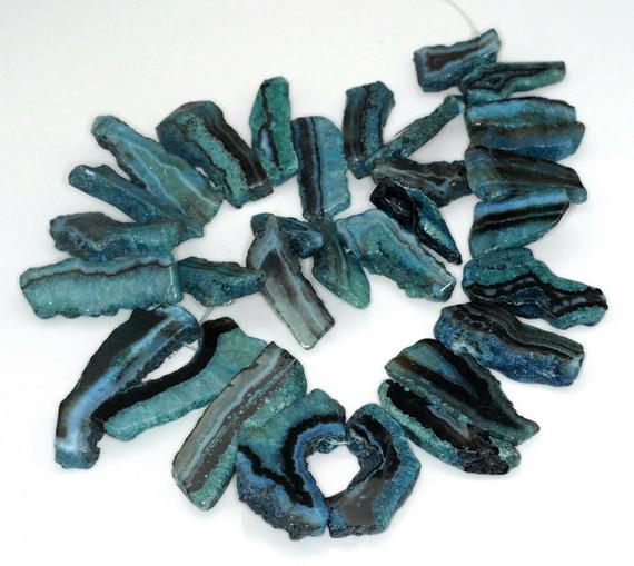 Blue Lace Agate Gemstone Nugget Slice 55x35-25x15mm Loose Beads 15.5 Inch Full Strand (90189137-b46)