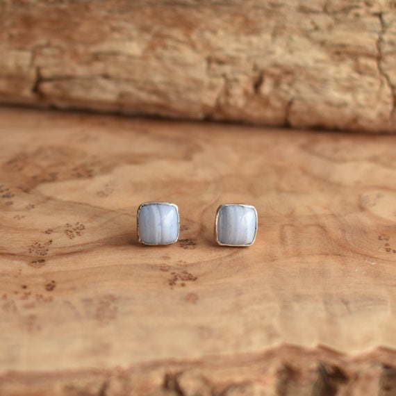 Blue Lace Agate Posts - Silversmith Earrings - Blue Lace Agate Earrings