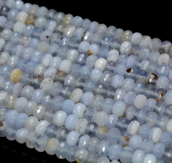 6x4mm Chalcedony Blue Lace Agate Gemstone Grade A Faceted Rondelle Loose Beads 7.5 Inch Half Strand (90181681-166)