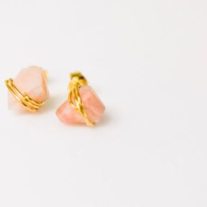 Boho Pink Opal Stud Earrings, Minimalist Pink Opal earrings dainty Organic Pink Opal post earrings, raw Opal earrings gift for girlfriend | Natural genuine Gemstone earrings. Buy crystal jewelry, handmade handcrafted artisan jewelry for women.  Unique handmade gift ideas. #jewelry #beadedearrings #beadedjewelry #gift #shopping #handmadejewelry #fashion #style #product #earrings #affiliate #ad