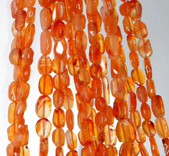 6x4-10x6mm Red Carnelian Gemstone Red Orange Pebble Nugget Loose Beads 14 Inch Full Strand (90185017-893)