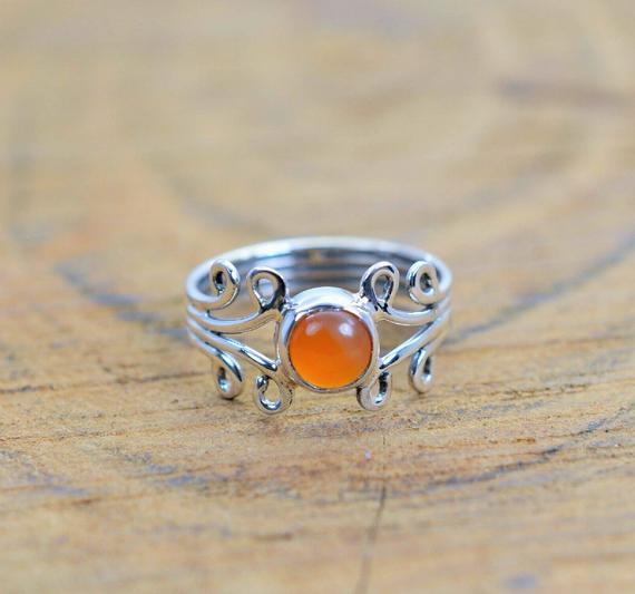 Unique Sale Sterling Silver Natural Carnelian Ring, Silver Ring, Gift For Her, Unique Gift Ring, Designer Ring, Gemstone Ring, Handmade Ring