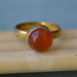 Shop Carnelian Rings! Carnelian Ring, Sterling Silver Yellow Plated, Rose Gold Plated Gold Ring, Round Cab Natural Carnelian Gemstone Artisan Birthstone Ring | Natural genuine Carnelian rings, simple unique handcrafted gemstone rings. #rings #jewelry #shopping #gift #handmade #fashion #style #affiliate #ad