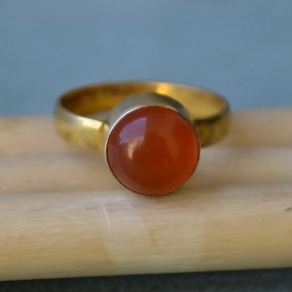 Carnelian Ring, Sterling Silver Yellow Plated, Rose Gold Plated Gold Ring, Round Cab Natural Carnelian Gemstone Artisan Birthstone Ring