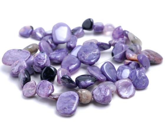 10-12mm  Genuine Charoite Gemstone Pebble Nugget Chip Loose Beads 15.5 Inch  (80002135-a7)