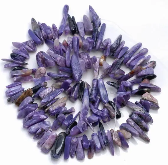 11-14mm  Genuine Charoite Gemstone Stick Pebble Chip Loose Beads 7.5 Inch  (80001886 H-a23)
