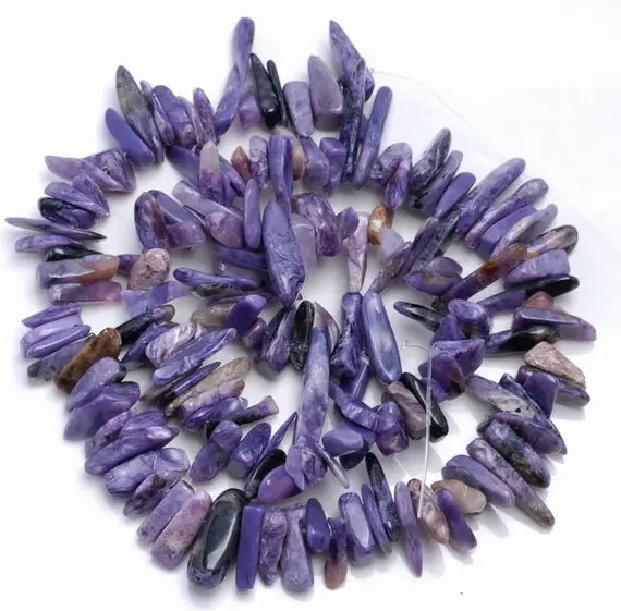 11-14mm  Genuine Charoite Gemstone Stick Pebble Chip Loose Beads 15.5 Inch  (80001886-a23)