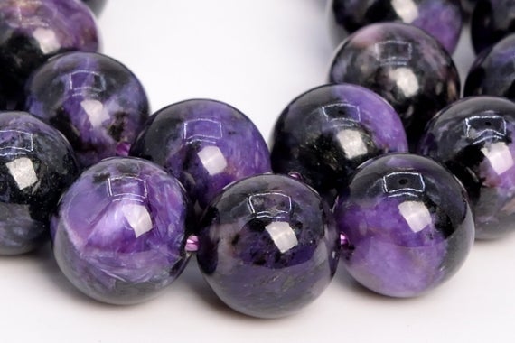 Genuine Natural Russian Charoite Gemstone Beads 11mm Dark Color Round A Quality Loose Beads (108970)