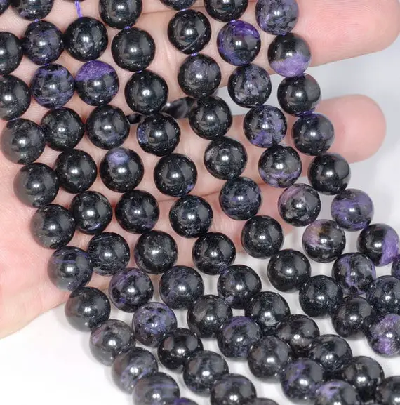 12mm Black Charoite Gemstone Round Loose Beads 15.5 Inch Full Strand Lot 1,2,6 And 12 (80000606-249)