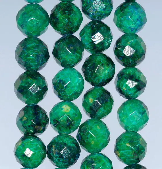 14mm  Chrysocolla Quantum Quattro Gemstone Faceted Round Loose Beads 7.5 Inch Half Strand (90182722-a137)