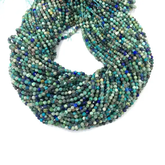 Tiny Chrysocolla Micro Faceted Beads 2 3 4mm Natural Chrysocolla Round Green Blue Gemstone Small Chrysocolla Semi Precious Spacer Beads