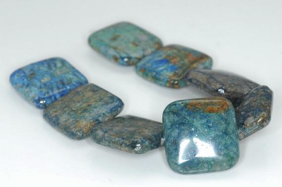 25x25mm Green Blue Chrysocolla Gemstone Square Beads 7.5 Inch Half Strand Bulk Lot 1,2,6,12 And 50 (90188507-675)