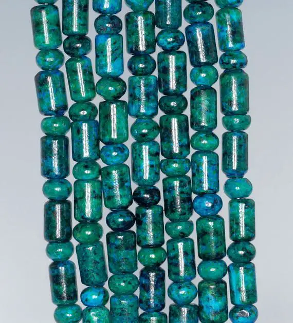 9x6mm Chrysocolla Quantum Quattro Gemstone Green Blue Round Tube Rondelle Loose Beads 15.5 Inch Full Strand (90182651-a139)