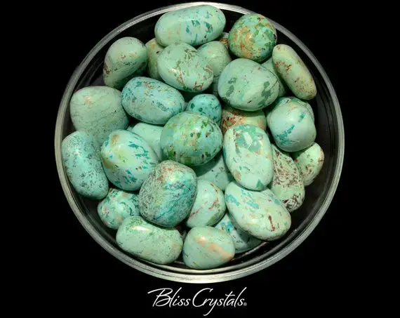 1 Peruvian Turquoise + Chrysocolla Inclusions Tumbled Stone For Good Fortune #pt43