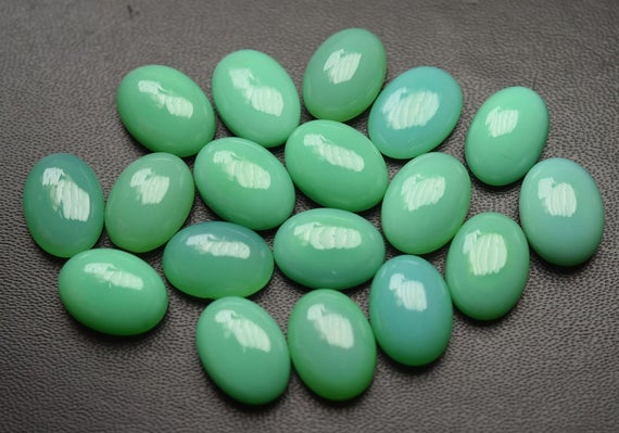 6 Pcs,natural Chrysoprase Chalcedony  Smooth Oval Shape Cabochon,size 10x14mm
