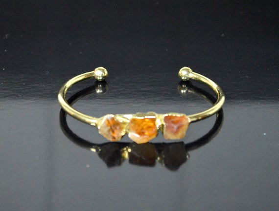 Raw Citrine Cuff Bracelet | Gold Bangle, Rough Stone, Citrine Jewelry, Raw Gemst