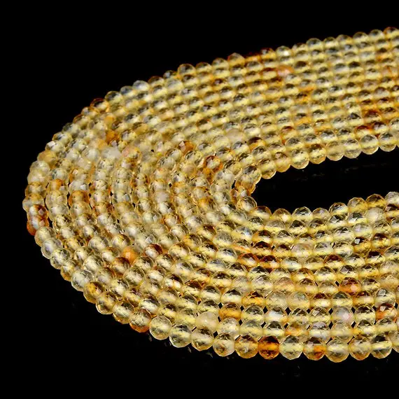 Natural Citrine Gemstone Grade Aaa Micro Faceted Round 2mm 3mm Beads (p10)