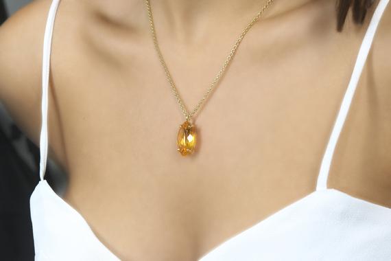 Gold Citrine Pendant · Gold Gemstone Pendant · Marquise Prong Pendant · Long Pendant Necklace · November Birthstone Necklace