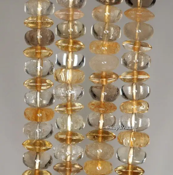 10x5mm Citrine Smoky Lemon Rock Crystal Mix Quartz Gemstone Rondelle Loose Beads 7.5 Inch Half Strand (90191117-b34-563)