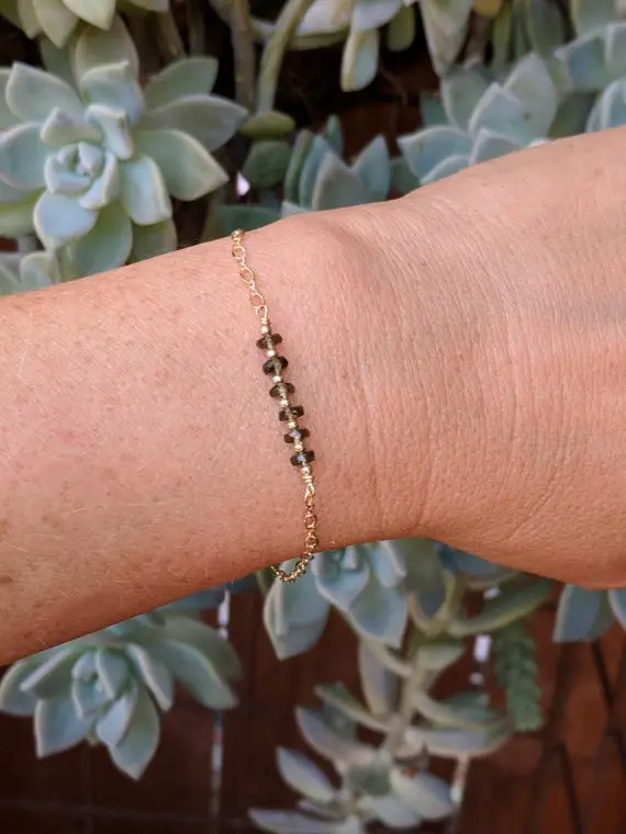 Dainty Beaded Real Moldavite Bracelet. Gold Moldavite Bracelet. Silver Moldavite Bracelet. Tektite.  Meteorite Jewelry. Real Moldavite