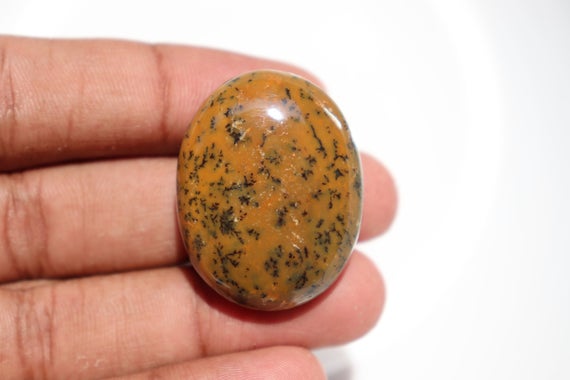 Natural Tiger Dendritic Agate Palm Stone, Gemstone, Yellow Gemstone, Healing Stone, Pocket Stone, Palm Stone, Crystal.