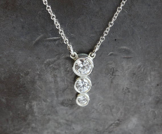 Back Necklace, Wedding Cz Diamond Drop, Bridal Lariat Backpiece, Silver Cubic Zirconia Necklace