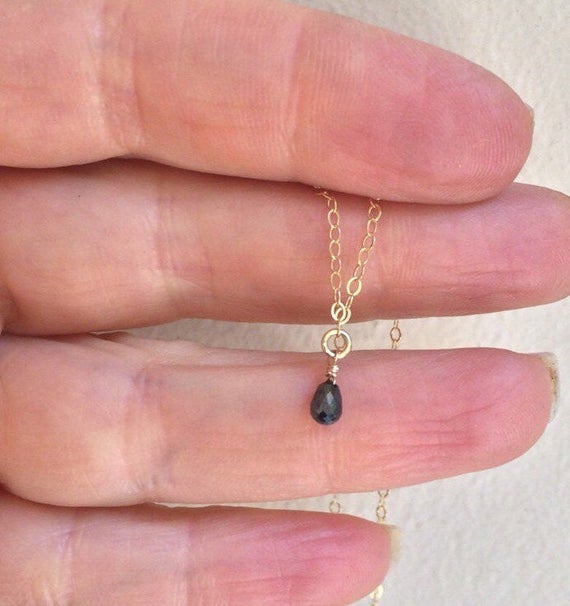 Sale Genuine Black Raw Diamond Briollete Necklace.  Tiny Teardrop. April Birthstone