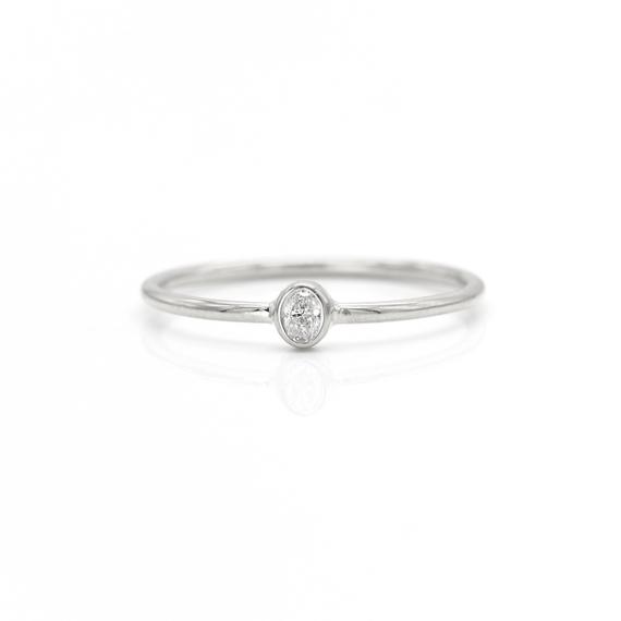 Oval Diamond Engagement Ring | Palladium White Gold, Platinum, 950 Palladium | Minimalist, Dainty, Petite Stacking, Birthstone, Promise Ring