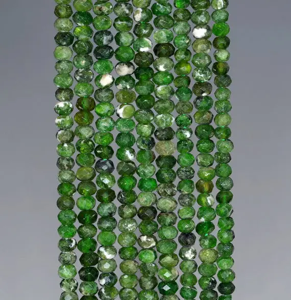 4x3mm Chrome Diopside Gemstone Grade Aa Green Faceted Rondelle Loose Beads 15.5 Inch Full Strand (80002462-794)