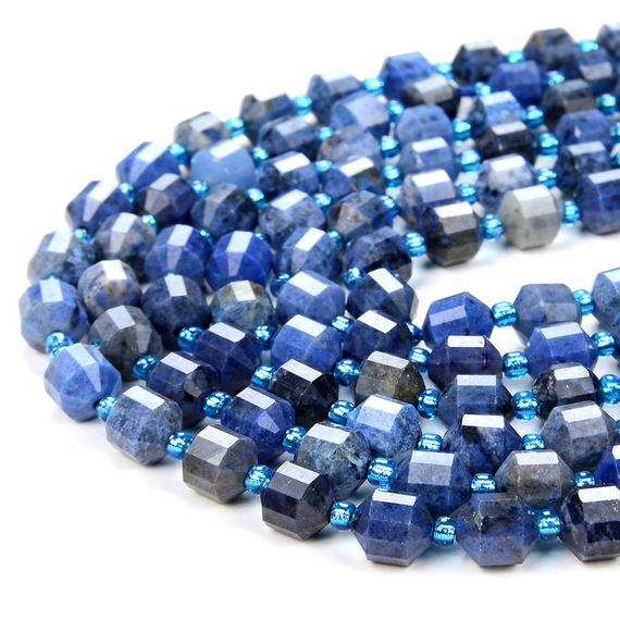 8mm Natural Dumortierite Gemstone Grade Aaa Faceted Prism Double Point Cut Loose Beads (d31)