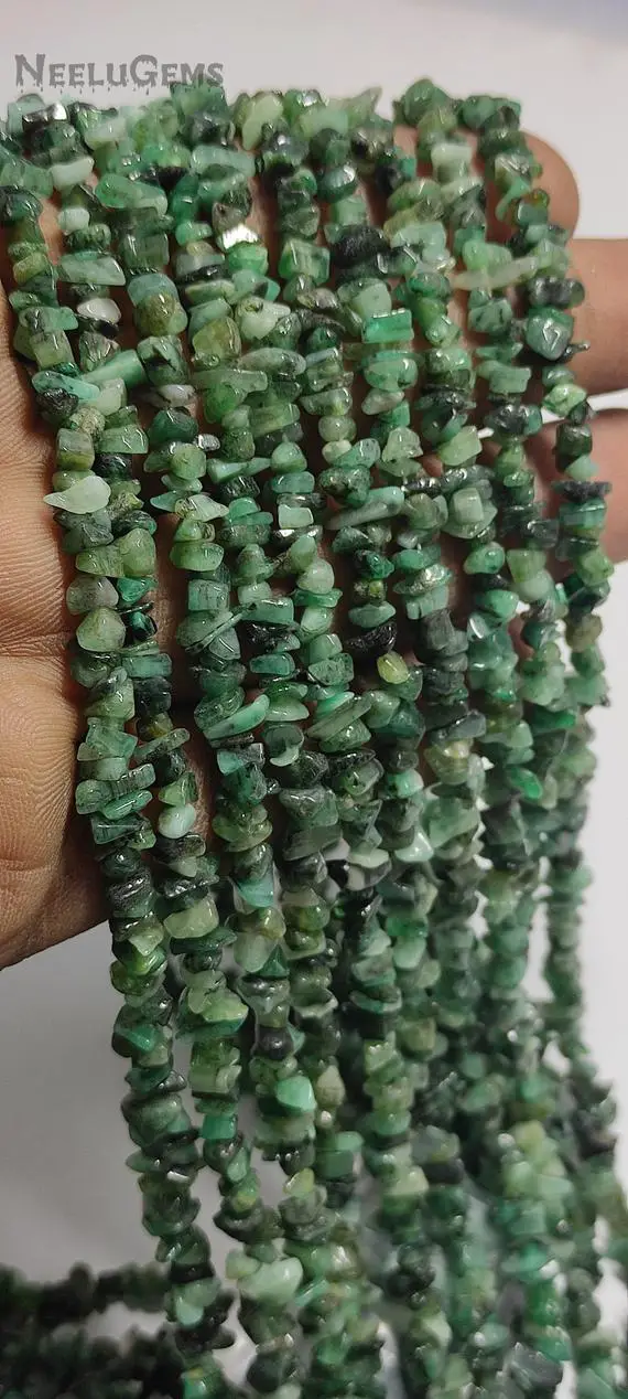 Natural Green Emerald Raw Uncut Chips Gemstone Beads Strand,emerald Raw Rough Uncut Beads,34"inches Green Emerald Beads For Handmade Jewelry