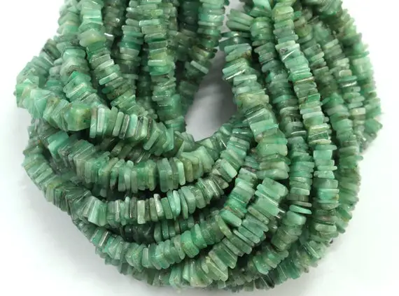Good Quality 16" Long Strand Natural Emerald  Heishi Beads,smooth Square Beads,emerald Beads, 5-6 Mm Size Gemstone Beads, Wholesale Price